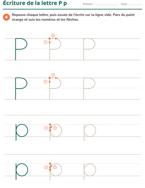 Aperçu de la fiche Écriture des lettres pour École maternelle (grande section, 5-7 ans)