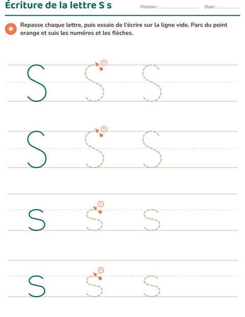 Aperçu de la fiche Écriture des lettres pour École maternelle (grande section, 5-7 ans)