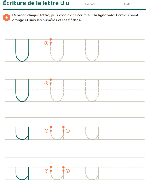 Aperçu de la fiche Écriture des lettres pour École maternelle (grande section, 5-7 ans)