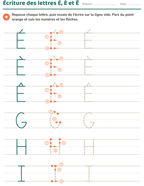 Aperçu de la fiche Écriture des lettres pour École maternelle (grande section, 5-7 ans)
