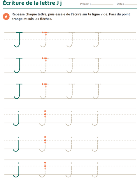 Aperçu de la fiche Écriture des lettres pour École maternelle (grande section, 5-7 ans)