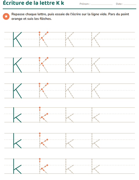 Aperçu de la fiche Écriture des lettres pour École maternelle (grande section, 5-7 ans)