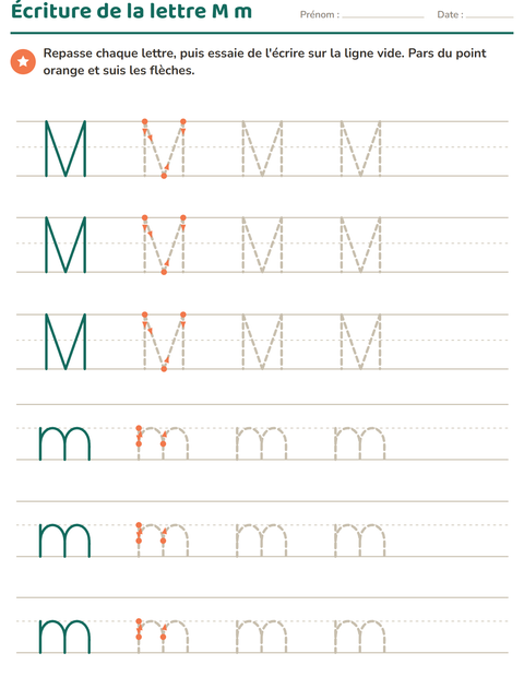 Aperçu de la fiche Écriture des lettres pour École maternelle (grande section, 5-7 ans)