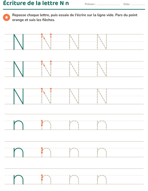Aperçu de la fiche Écriture des lettres pour École maternelle (grande section, 5-7 ans)