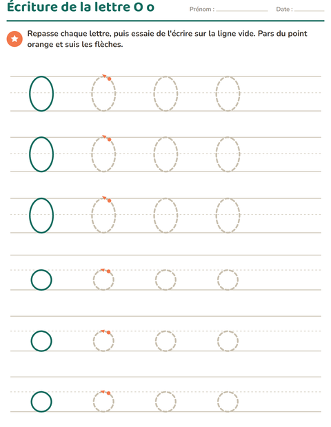 Aperçu de la fiche Écriture des lettres pour École maternelle (grande section, 5-7 ans)
