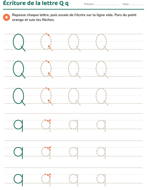 Aperçu de la fiche Écriture des lettres pour École maternelle (grande section, 5-7 ans)