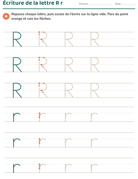 Aperçu de la fiche Écriture des lettres pour École maternelle (grande section, 5-7 ans)