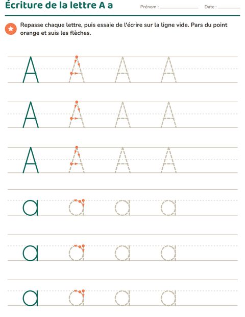 Aperçu de la fiche Écriture des lettres pour École maternelle (grande section, 5-7 ans)