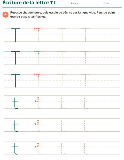 Aperçu de la fiche Écriture des lettres pour École maternelle (grande section, 5-7 ans)
