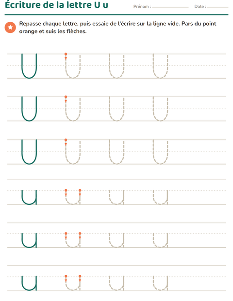 Aperçu de la fiche Écriture des lettres pour École maternelle (grande section, 5-7 ans)