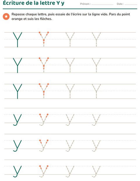 Aperçu de la fiche Écriture des lettres pour École maternelle (grande section, 5-7 ans)