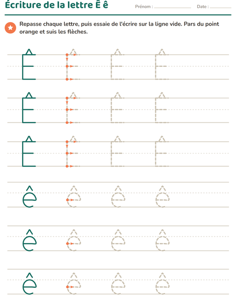 Aperçu de la fiche Écriture des lettres pour École maternelle (grande section, 5-7 ans)