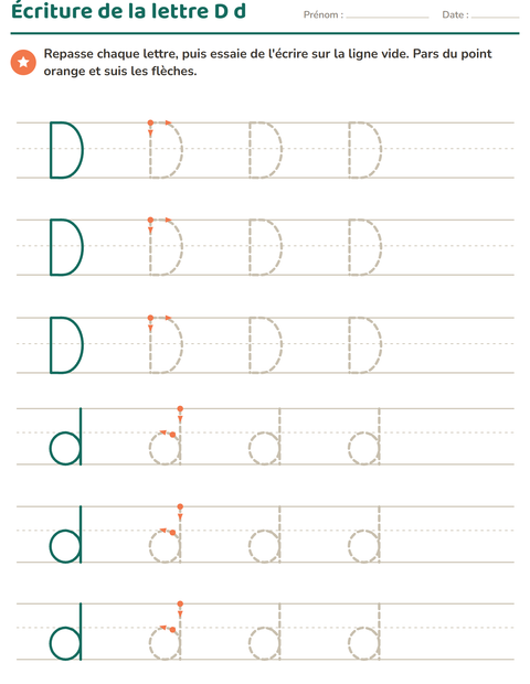 Aperçu de la fiche Écriture des lettres pour École maternelle (grande section, 5-7 ans)