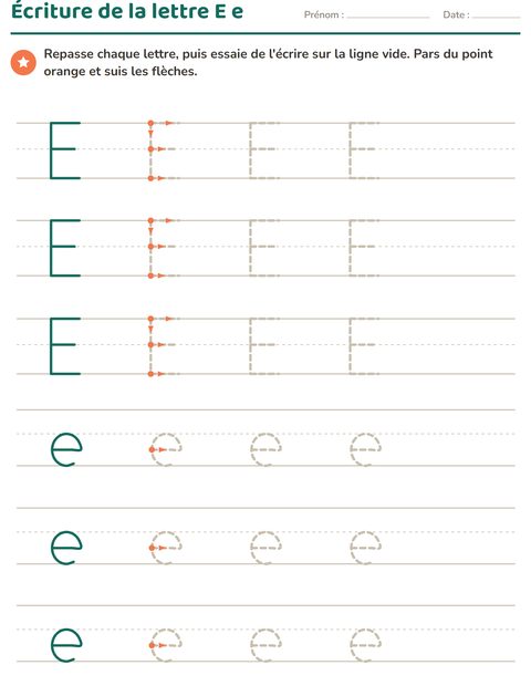Aperçu de la fiche Écriture des lettres pour École maternelle (grande section, 5-7 ans)