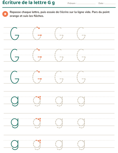 Aperçu de la fiche Écriture des lettres pour École maternelle (grande section, 5-7 ans)