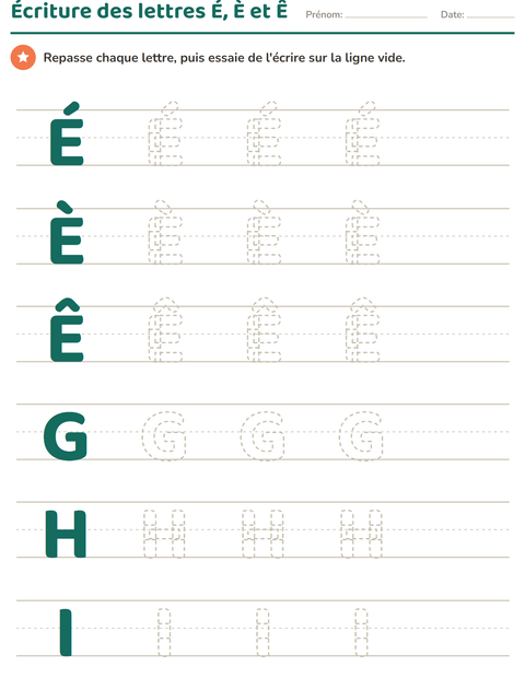 Écriture des lettres accentuées É, È et Ê