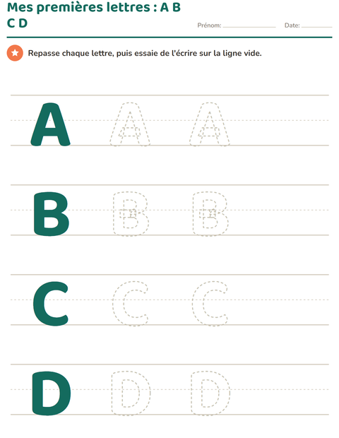 Aperçu : Mes premières lettres : A, B, C et D