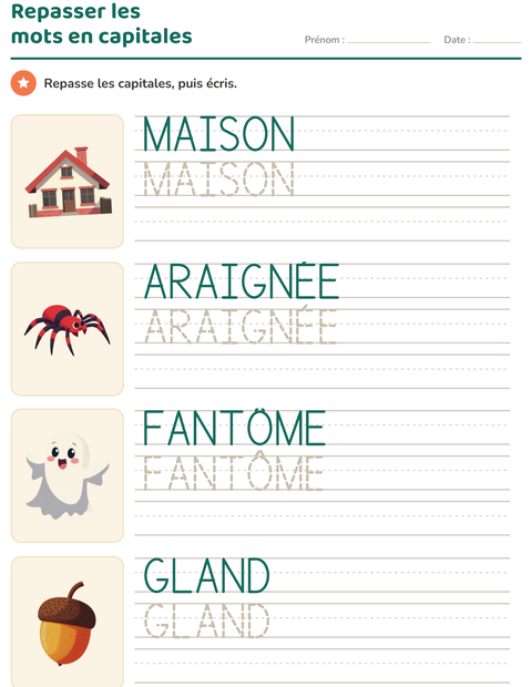 Aperçu de la fiche Écriture des mots avec Divers pour École maternelle (grande section, 5-7 ans)
