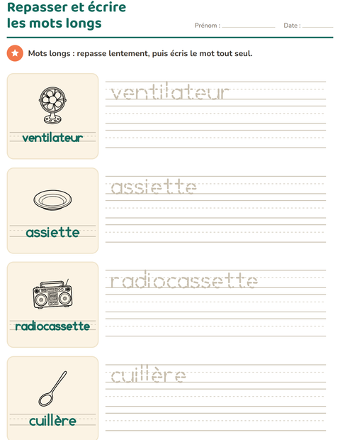 Aperçu de la fiche Écriture des mots avec Maison et Nature NB pour École maternelle (grande section, 5-7 ans)
