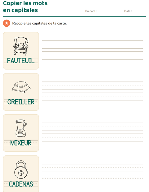 Aperçu de la fiche Écriture des mots avec Maison NB 2 pour École maternelle (grande section, 5-7 ans)