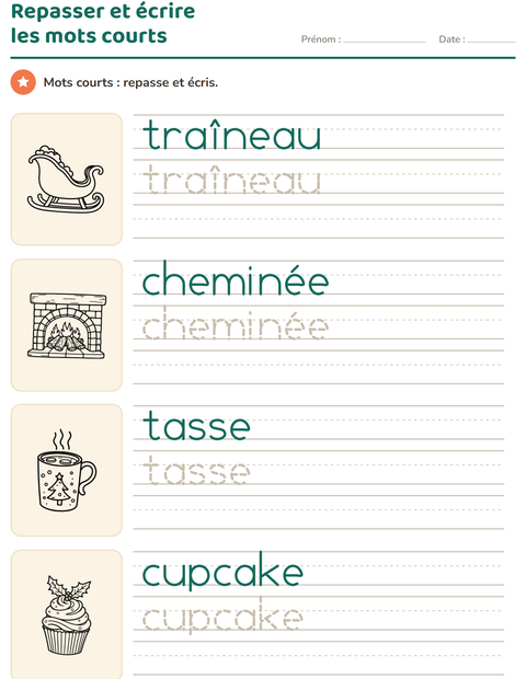 Aperçu de la fiche Écriture des mots avec Noël N&B 2 pour École maternelle (grande section, 5-7 ans)