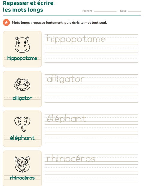 Aperçu de la fiche Écriture des mots avec Visages NB pour École maternelle (grande section, 5-7 ans)