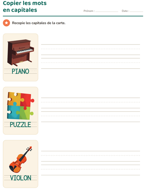 Aperçu de la fiche Écriture des mots avec Activités pour École maternelle (grande section, 5-7 ans)