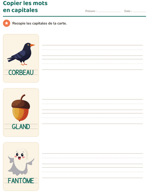 Aperçu de la fiche Écriture des mots avec Divers pour École maternelle (grande section, 5-7 ans)