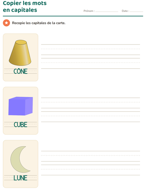 Aperçu de la fiche Écriture des mots avec Formes pour École maternelle (grande section, 5-7 ans)