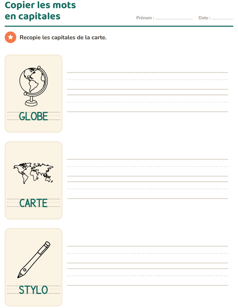 Aperçu de la fiche Écriture des mots avec Salle de classe (N&B) pour École maternelle (grande section, 5-7 ans)
