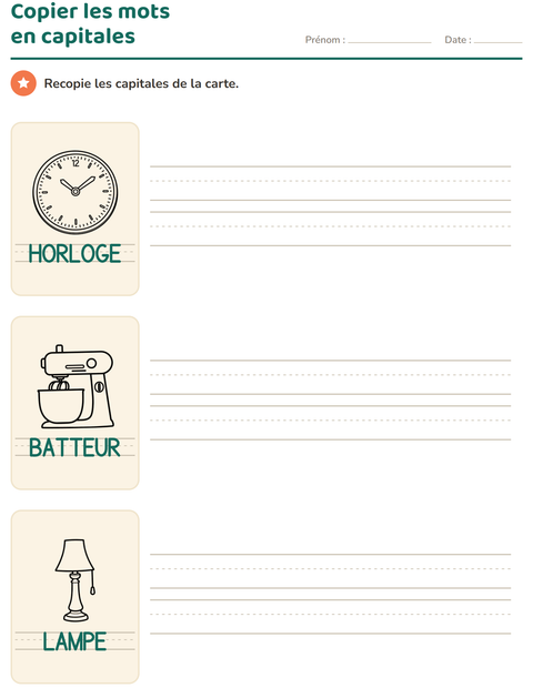Aperçu de la fiche Écriture des mots avec Maison NB pour École maternelle (grande section, 5-7 ans)