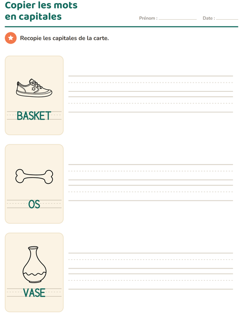 Aperçu de la fiche Écriture des mots avec Objets NB pour École maternelle (grande section, 5-7 ans)