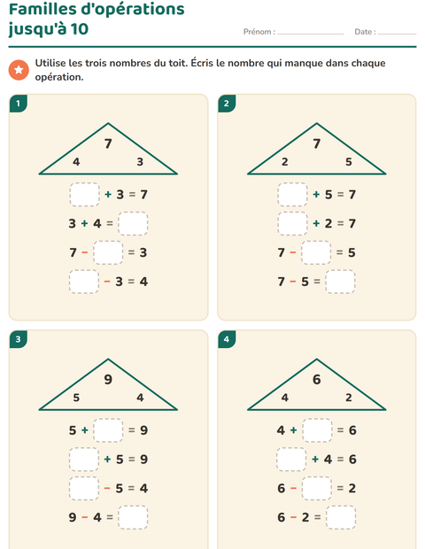 Aperçu de la fiche Familles d'opérations pour CP (cours préparatoire)