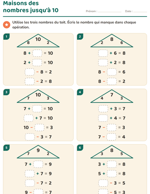 Aperçu de la fiche Familles d'opérations pour CP (cours préparatoire)