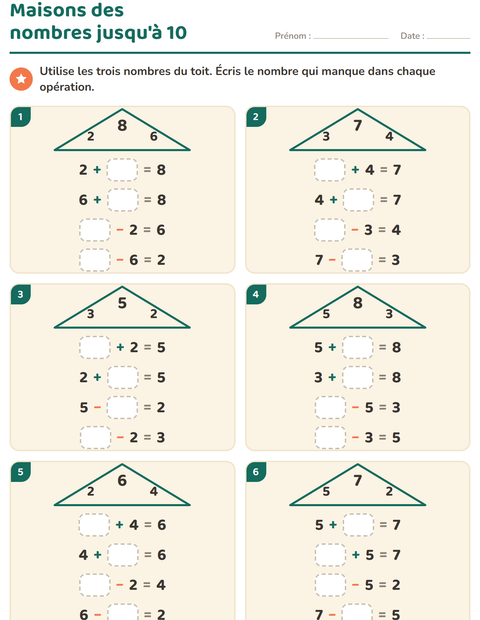 Aperçu de la fiche Familles d'opérations pour CP (cours préparatoire)