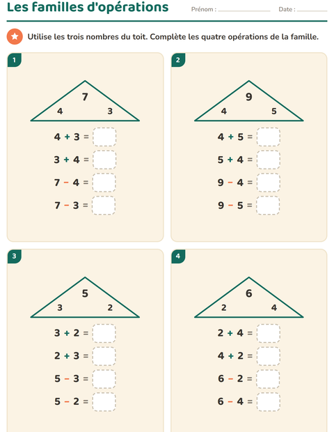 Aperçu de la fiche Familles d'opérations pour CP (cours préparatoire)
