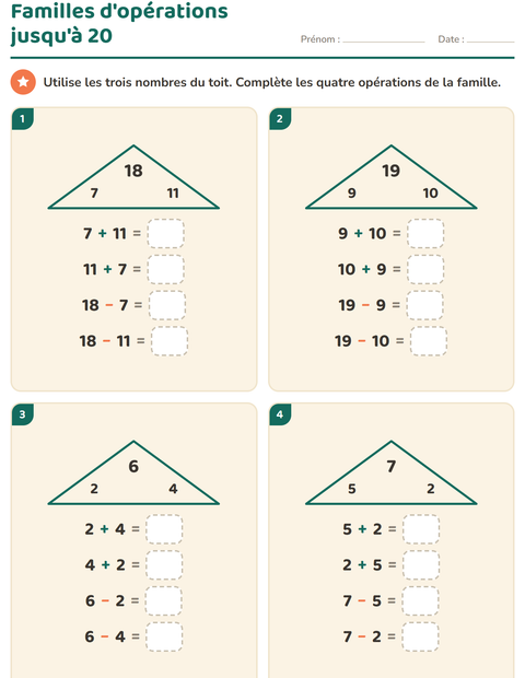 Aperçu de la fiche Familles d'opérations pour CP (cours préparatoire)