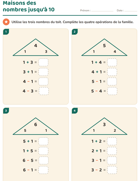 Aperçu de la fiche Familles d'opérations pour CP (cours préparatoire)