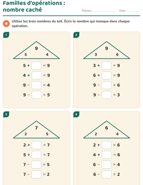 Aperçu de la fiche Familles d'opérations pour CP (cours préparatoire)