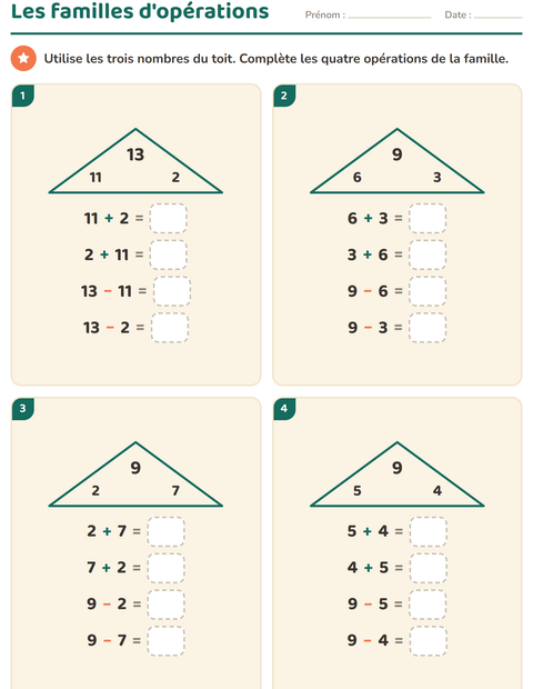 Aperçu de la fiche Familles d'opérations pour CP (cours préparatoire)