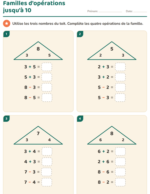 Familles d'opérations jusqu'à 10