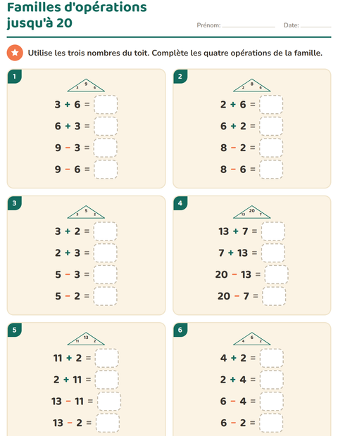 Familles d'opérations jusqu'à 20