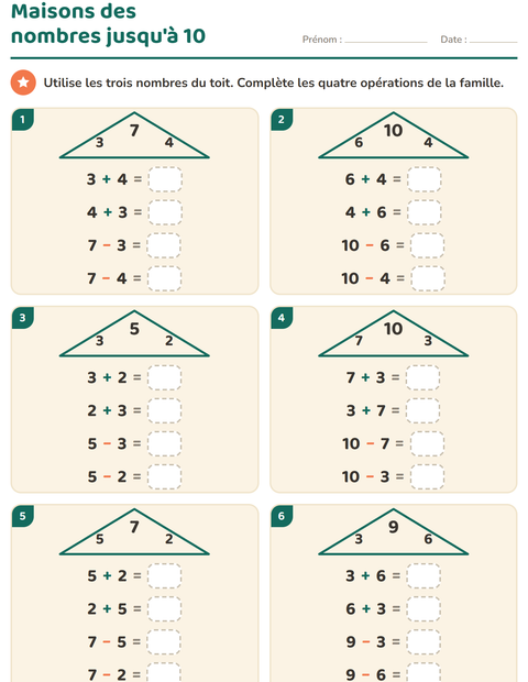 Aperçu de la fiche Familles d'opérations pour CP (cours préparatoire)