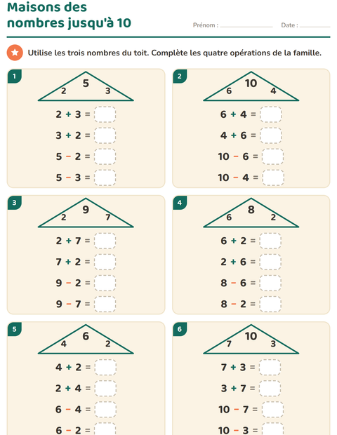 Aperçu de la fiche Familles d'opérations pour CP (cours préparatoire)