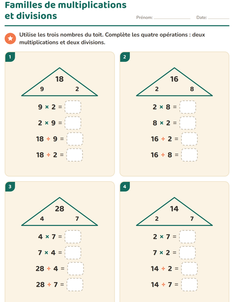 Aperçu : Familles de multiplications et de divisions