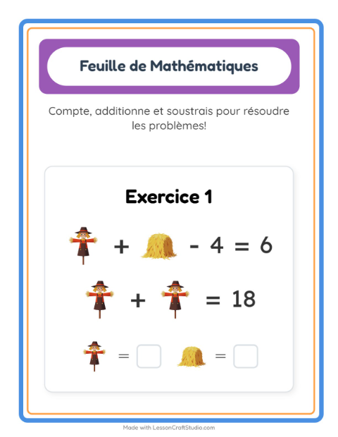 Aperçu de la fiche Fiche De Mathématiques avec Action de grâce pour École maternelle (grande section, 5-7 ans)