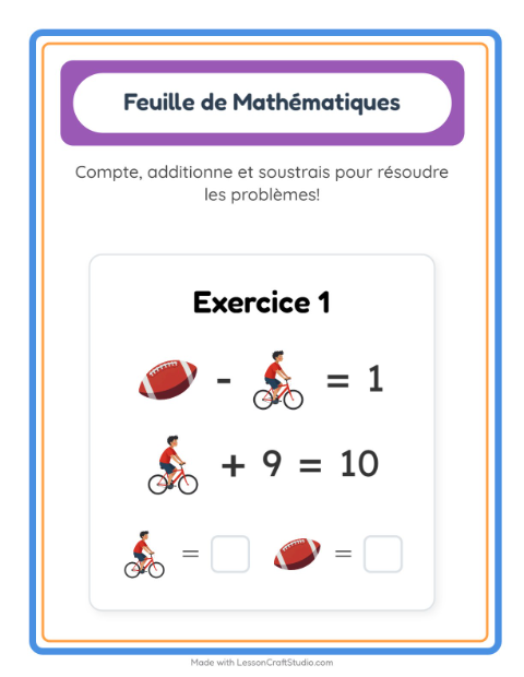 Aperçu de la fiche Fiche De Mathématiques avec Activités pour École maternelle (grande section, 5-7 ans)
