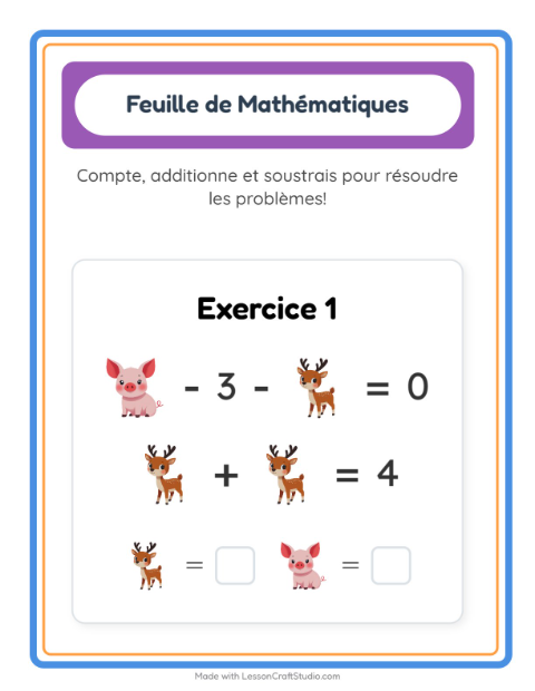 Aperçu de la fiche Fiche De Mathématiques avec Animaux pour École maternelle (grande section, 5-7 ans)