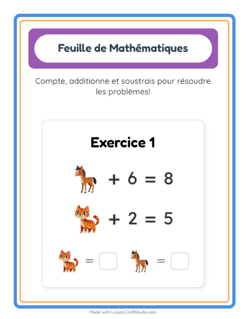 Aperçu de la fiche Fiche De Mathématiques avec Animaux de la ferme pour École maternelle (grande section, 5-7 ans)