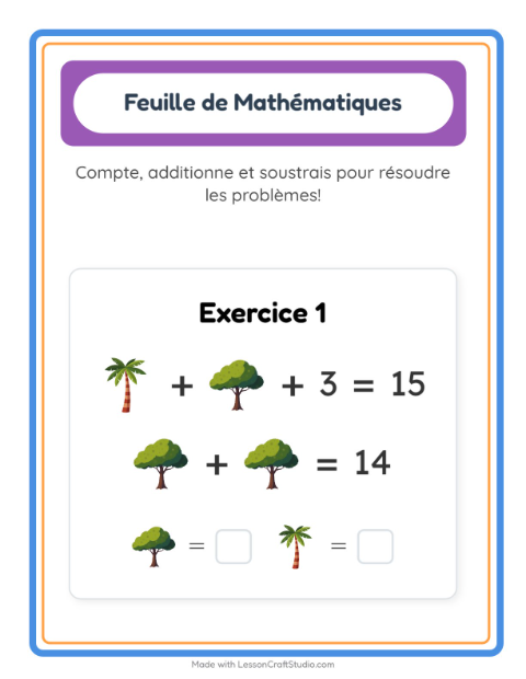 Aperçu de la fiche Fiche De Mathématiques avec Arbres pour École maternelle (grande section, 5-7 ans)
